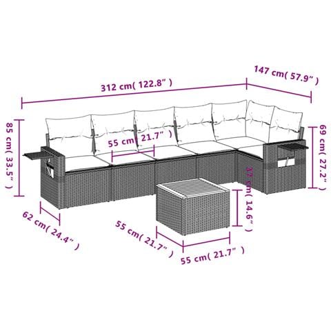 Set Divani da Giardino con Cuscini 7pz Nero Polyrattan - Foto 9