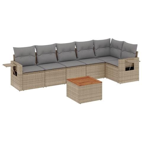 Set Divano da Giardino 7 pz con Cuscini Beige Misto Polyrattan - Foto 1