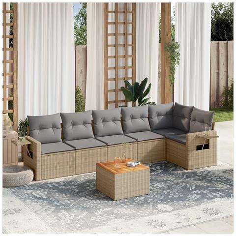 Set Divano da Giardino 7 pz con Cuscini Beige Misto Polyrattan - Foto 2