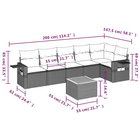 Set Divano da Giardino 7 pz con Cuscini Beige Misto Polyrattan - Foto 3