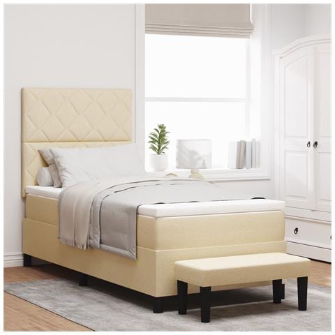 Letto a molle con materasso e panca crema 100x200 cm tessuto - Foto 2