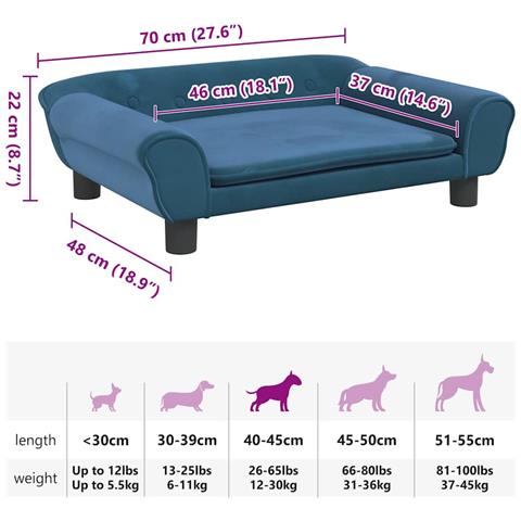 Lettino per Cani Blu 70x48x22 cm in Velluto - Foto 7