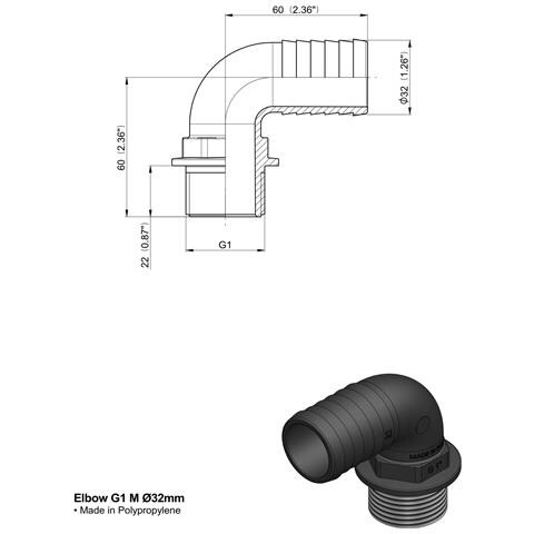 Raccordo Portagomma 90° Filetto Maschio G 1"" E Diametro 32mm Confezione Da 25 Pezzi - Foto 2