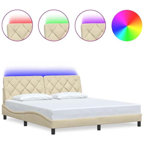 Giroletto con LED senza Materasso Crema 180x200 cm in Tessuto - Foto 1