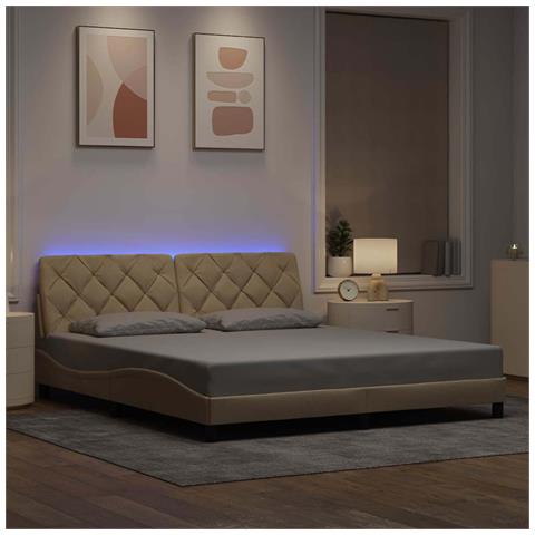 Giroletto con LED senza Materasso Crema 180x200 cm in Tessuto - Foto 2