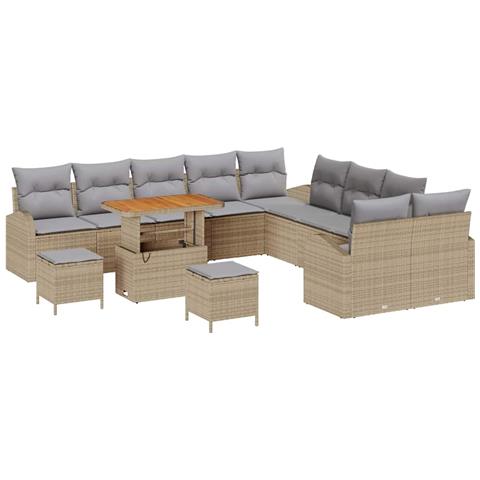 Set Divano da Giardino con cuscino 13 pcs Beige e Grigio Chiaro - Foto 1