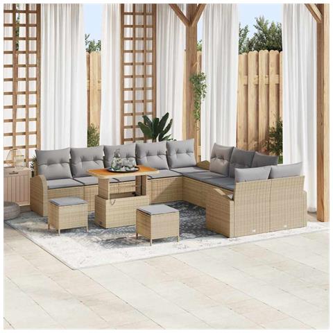 Set Divano da Giardino con cuscino 13 pcs Beige e Grigio Chiaro - Foto 2