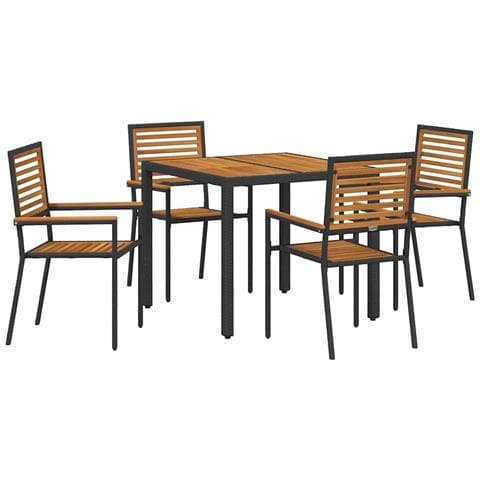 Set da Pranzo per Giardino 5 pcs Nero e Legno 90 x 90 x 75 cm - Foto 1