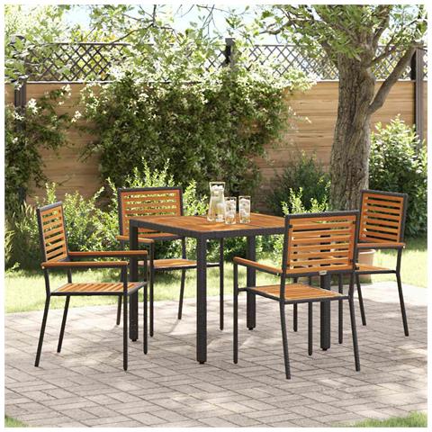 Set da Pranzo per Giardino 5 pcs Nero e Legno 90 x 90 x 75 cm - Foto 2