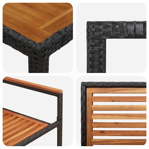 Set da Pranzo per Giardino 5 pcs Nero e Legno 90 x 90 x 75 cm - Foto 9