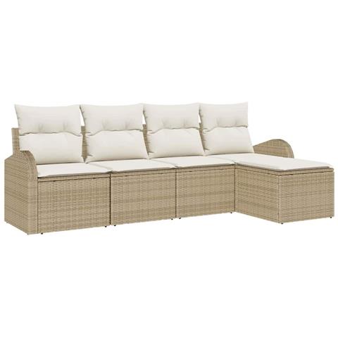 Set Divano da Giardino 5 pcs Beige e bianco Poly Rattan - Foto 1