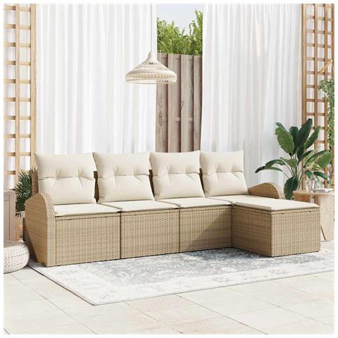Set Divano da Giardino 5 pcs Beige e bianco Poly Rattan - Foto 2
