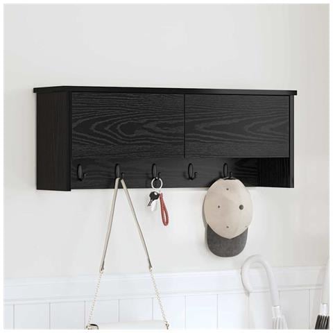 Appendiabiti a muro con lo scaffale Rovere nero 80 x 20 x 30 cm - Foto 2