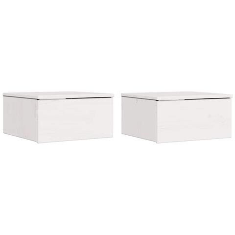 Comodino 2 pcs Bianco 37 x 35 x 18.5 cm Legno di pino massello - Foto 1