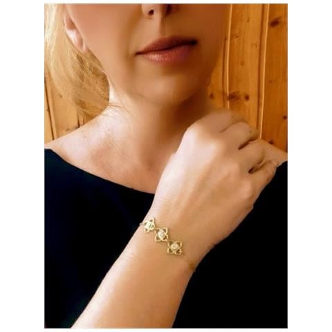 Bracciale Mismy In Oro Con Tre Fiori E Un Cristallo. Colore Cristallo Sw. - Foto 2