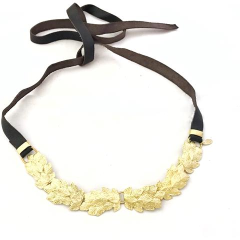 Cintura A Spina Di Pesce In Pelle Marrone E Dorata. - Foto 1