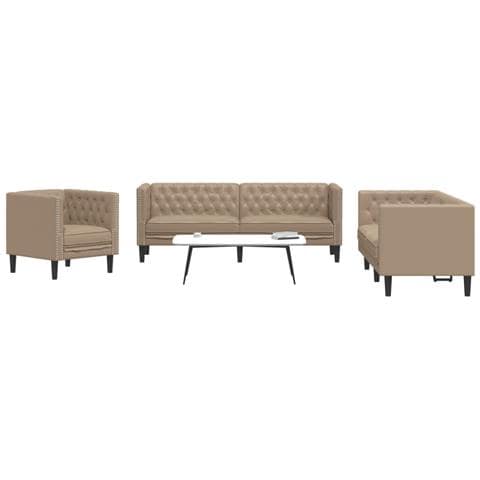 Set Divani Chesterfield 3pz Cappuccino in Similpelle - Foto 2