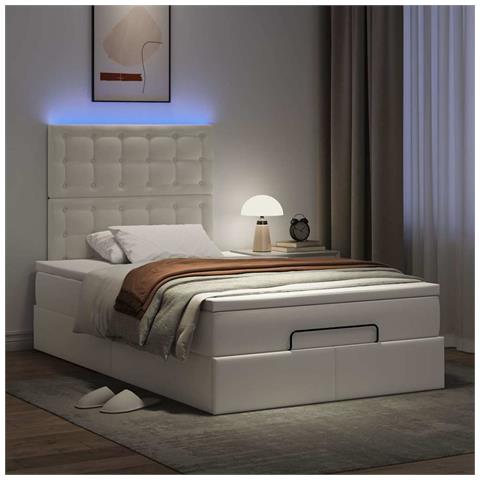 Struttura Letto Pouf con Materasso Bianco 120x190 cm Similpelle - Foto 2