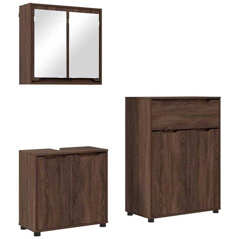 Set di mobili per il bagno con cassetto 3 pcs Rovere Marrone - Foto 1