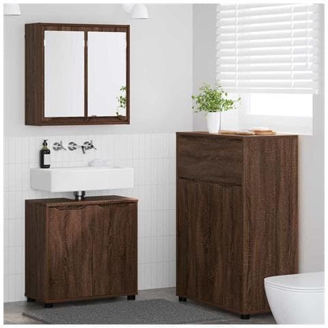 Set di mobili per il bagno con cassetto 3 pcs Rovere Marrone - Foto 2