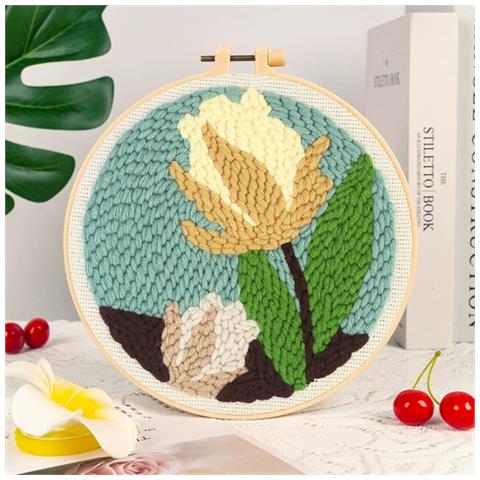 Kit Per Punch Needle Fai-da-te Con Filato Grosso Da 20 Cm - Set Iniziale Ricamo Fiore Cartone Animato - Foto 2