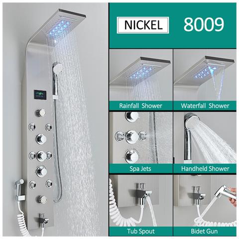 Pannello doccia, Blackswan, tipo M8009, modello nichelato con bocca, display digitale, doccetta bidet, LED e funzioni SPA, misura 128 cm - Foto 2