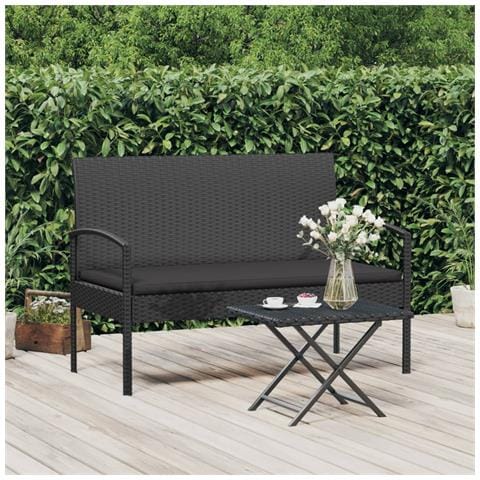 Panca da Giardino con Cuscino Nera 105 cm in Polyrattan - Foto 2