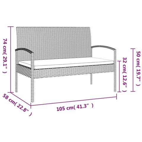 Panca da Giardino con Cuscino Nera 105 cm in Polyrattan - Foto 8