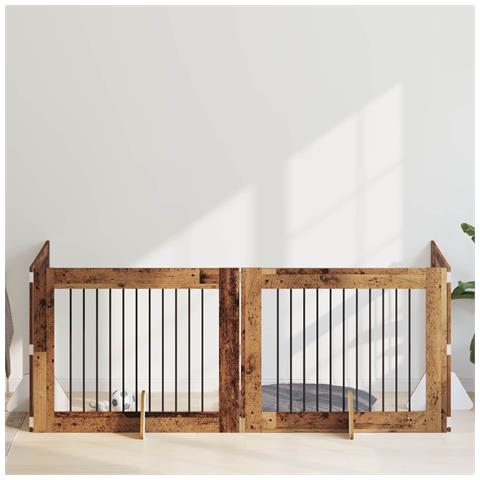Cancello per cani con supporti 4 pcs Legno antico 100 x 80 cm - Foto 2