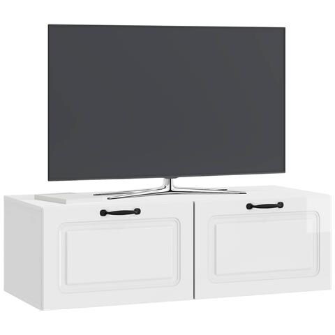 Mobile Porta TV da Muro Bianco Lucido 98 x 41 x 30 cm - Foto 2