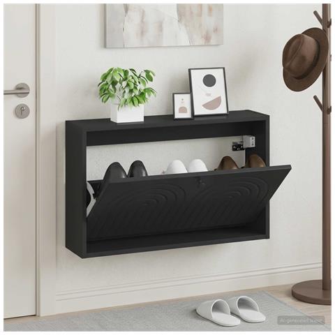 Mobiletto per Scarpe da Muro ALKMAAR 71 x 17 x 43 cm Nero - Foto 2