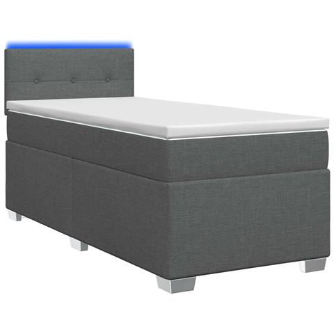 Letto con Box Spring, Materasso e LED Grigio Scuro Singolo - Foto 1