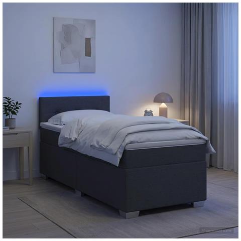 Letto con Box Spring, Materasso e LED Grigio Scuro Singolo - Foto 2