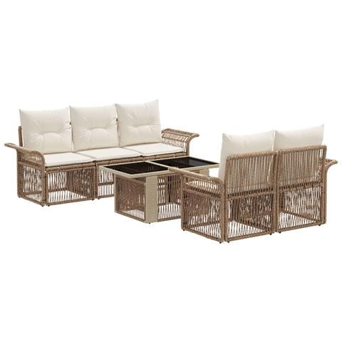 Set Divano da Giardino 6 pz Beige e Bianco Crema polyrattan - Foto 1