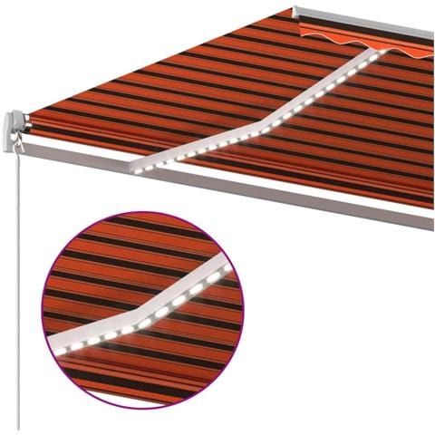 Tenda da Sole Retrattile Manuale LED 400x300 cm Arancio Marrone - Foto 7