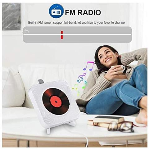 Lettore Cd Portatile Con Bluetooth Montaggio A Parete Fedelt Incorporata Altoparlanti Home Audio Boombox Con Telecomando Radio Fm Mp3 Usb 3.5mm Jack Aux Input Output Con Tirare-switch - Foto 4
