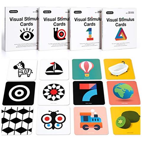 Flashcard Per Bambini Ad Alto Contrasto, 80 Pezzi 160 Pagine Nero Bianco Colorato Stimolazione Visiva Scheda Di Attività Di Apprendimento Per Bambini Di Età 0-3-6-12-36 Mesi, 55 X 55 Neonati Giocattoli Regalo - Foto 1