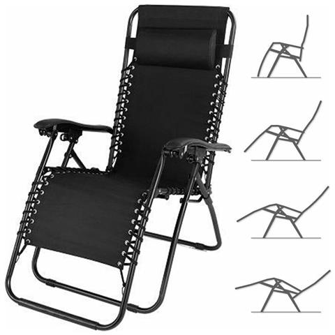 Sedia Da Giardino Poltrona Relax Pieghevole Gravita Zero Acciaio Oxford Nero - Foto 1