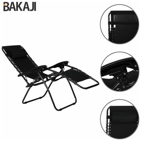 Sedia Da Giardino Poltrona Relax Pieghevole Gravita Zero Acciaio Oxford Nero - Foto 5