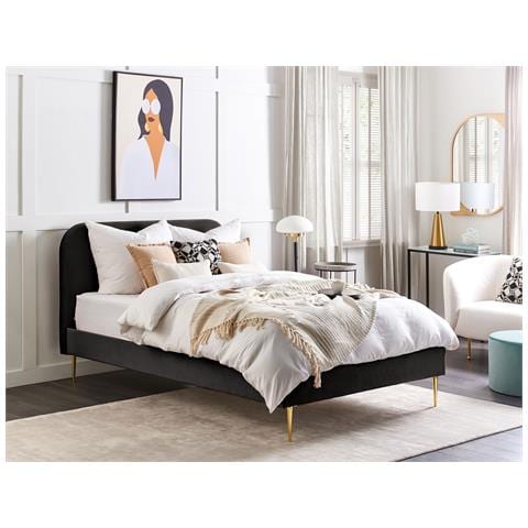 Letto Velluto Flayat 140 X 200 Cm Nero - Foto 1