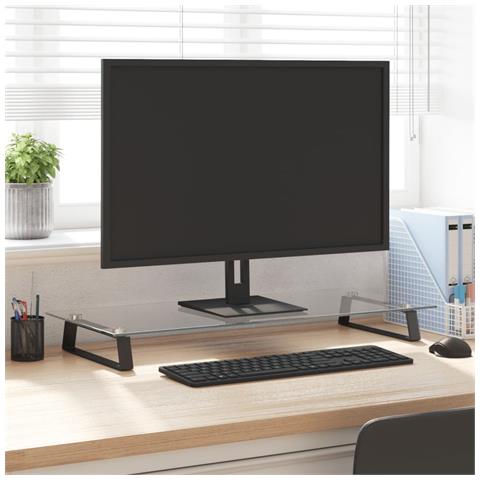 Supporto per Monitor Nero 80x35x8cm Vetro Temperato e Metallo - Foto 1