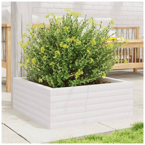 Fioriera Da Giardino Bianca 60x60x23 Cm Legno Massello Di Pino - Foto 3
