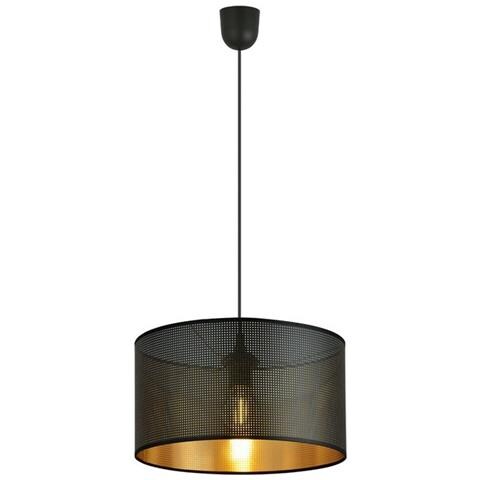 Lampada A Sospensione Aston - Nero, Oro - Acciaio Verniciato A Polvere, Tessuto - 35x100x35 Cm - Foto 1