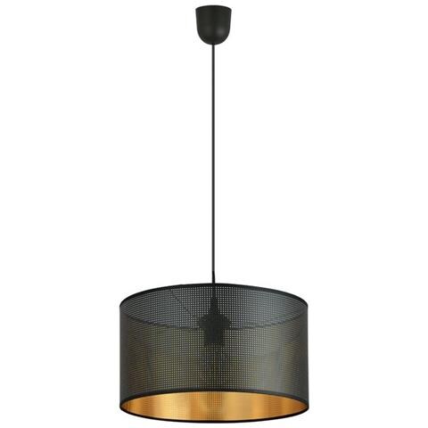 Lampada A Sospensione Aston - Nero, Oro - Acciaio Verniciato A Polvere, Tessuto - 35x100x35 Cm - Foto 2