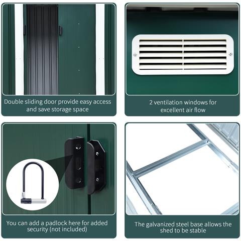 Casetta Porta Attrezzi In Acciaio, Capanno Da Giardino Con 2 Porte Scorrevoli, 261x133x182cm - Foto 6
