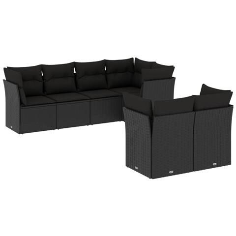 Set Divani da Giardino con Cuscini 7pz Nero Polyrattan - Foto 1