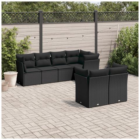 Set Divani da Giardino con Cuscini 7pz Nero Polyrattan - Foto 2