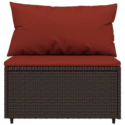 Divano Centrale Da Giardino Con Cuscini In Polyrattan Marrone - Foto 3