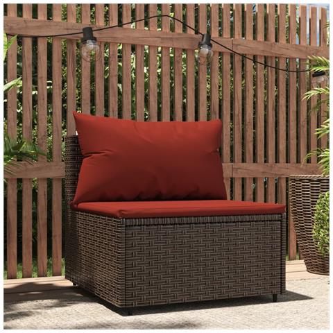 Divano Centrale Da Giardino Con Cuscini In Polyrattan Marrone - Foto 1
