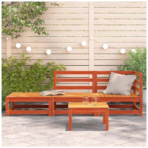 Divano Giardino Con Poggiapiedi 2 Posti Marrone Cera Legno Pino - Foto 3